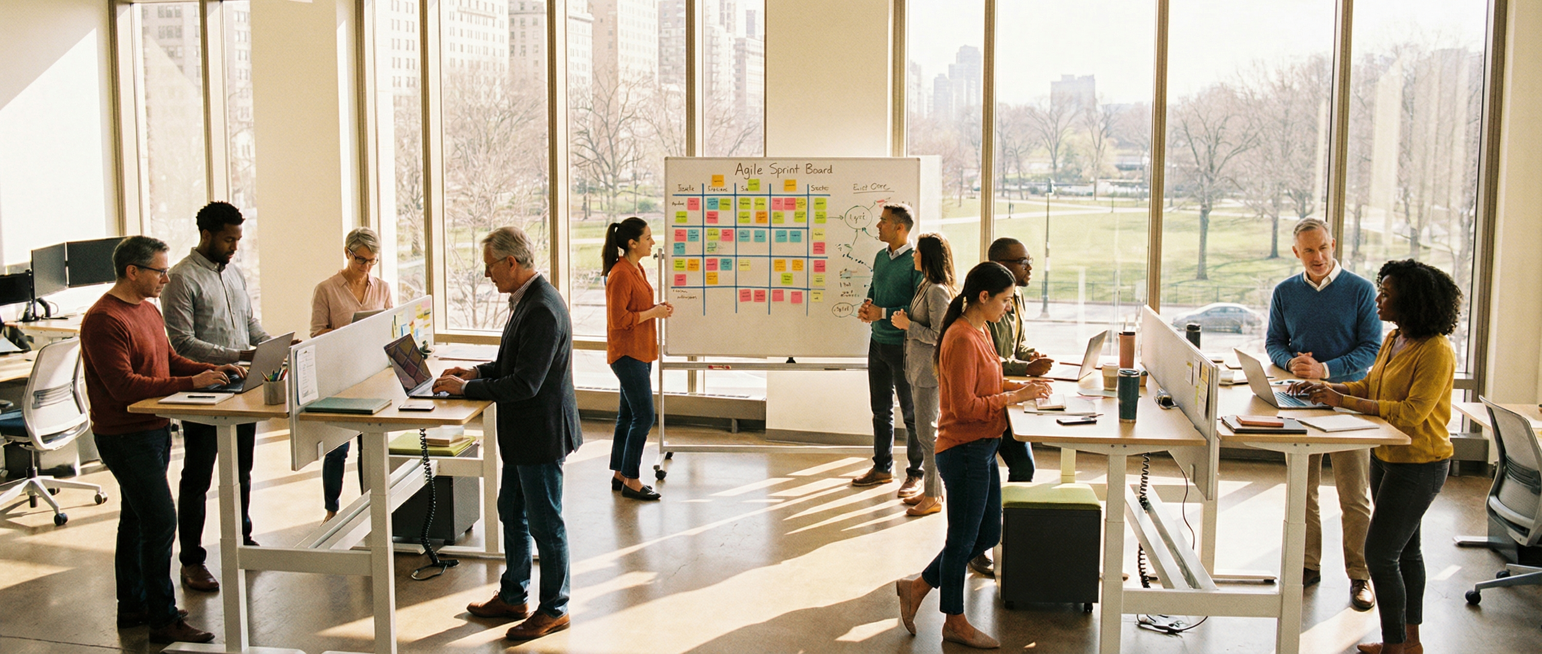 Team collaborating in modern office